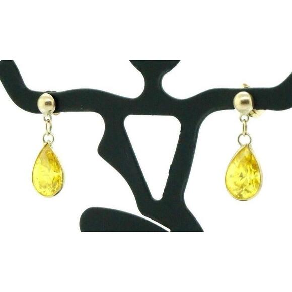 Estate 14k Yellow Gold Cubic Zirconia Pear Stud Earrings 5.3 - Picture 3 of 5